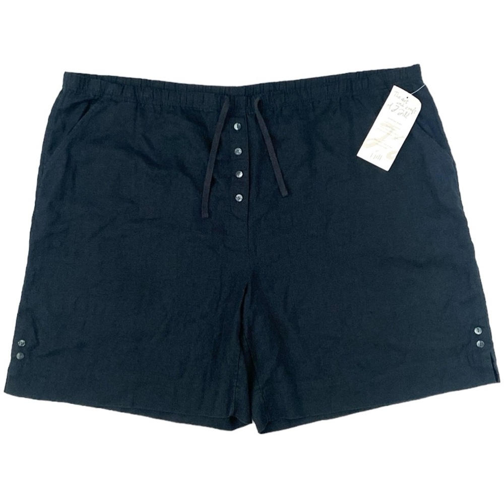 J. Jill Black Linen Elastic Drawstring Waist Shorts